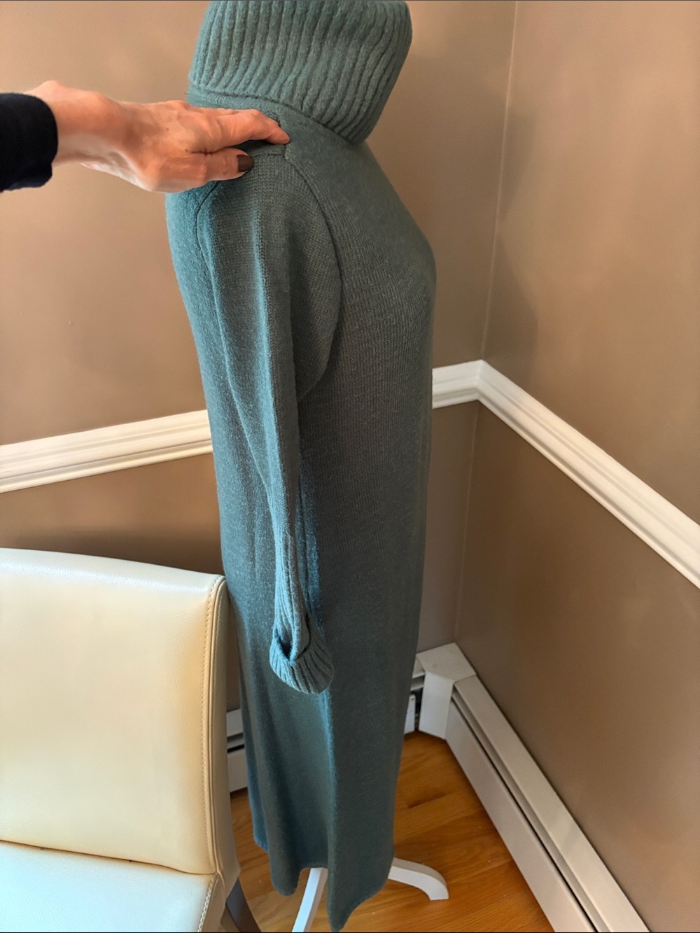 Turtleneck Longline Sweater Long - Teal - Picture 7 of 10